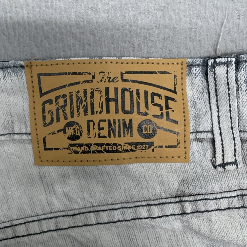 Grindhouse Jeans 40 Smoke Gray Distressed Thrashed Stretch Grunge Skate Moto Y2k - Picture 4 of 9